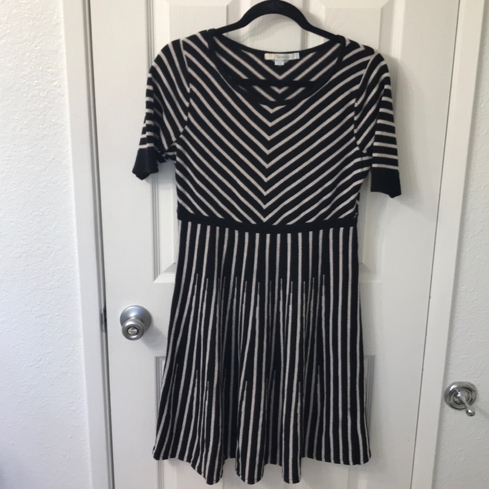 Boden Black and White Striped Sweater Dress
